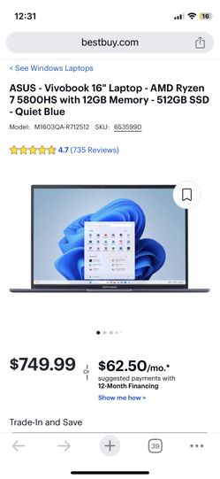 Like New ASUS AMD 16” Laptop - AMD Ryzen 7 5800HS