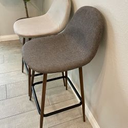 Two (2) Upholstered Modern Minimalist Denim Fabric Bar Stools 24” Tall