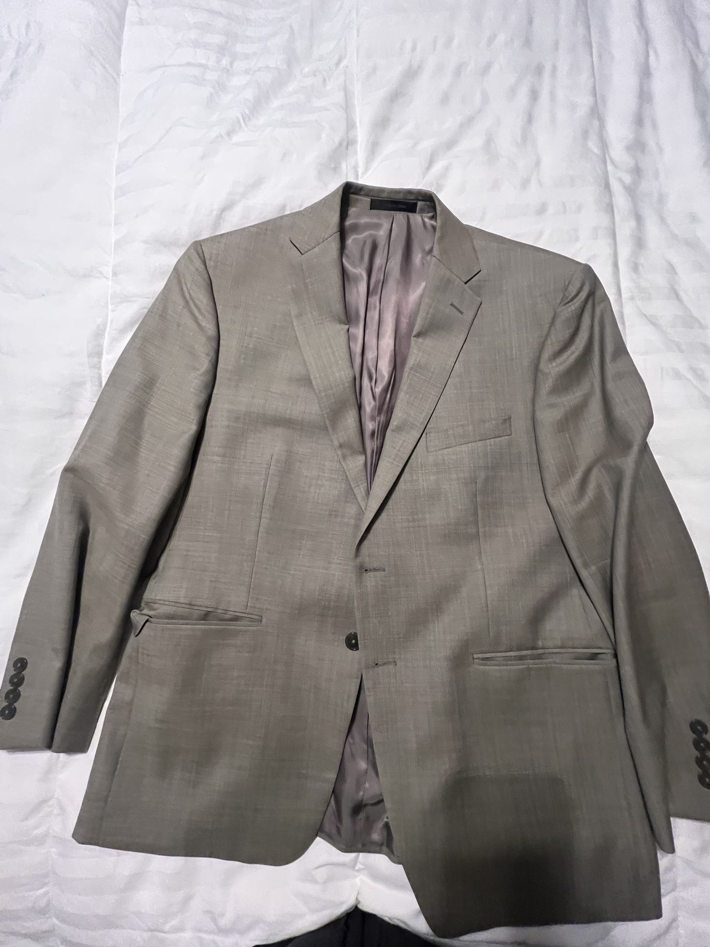 Mens Calvin Klein Beige Suit Jacket 42S. Pants 38x30