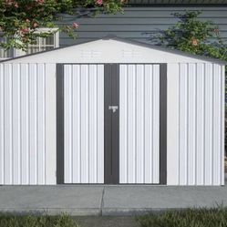 New in Box 8 ft. W x 10 ft. D Outdoor Storage Metal Shed w/Foundation and Lockable Door All-Weather