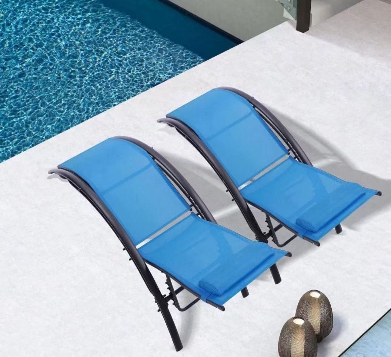 2PCS Set Lounges Outdoor Lounge Chair Lounger Recliner Chair for Patio Lawn Beach Pool Side Sunbathing (Gray)
