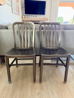 (2) Crate & Barrel Delta Nickel Dining Chairs