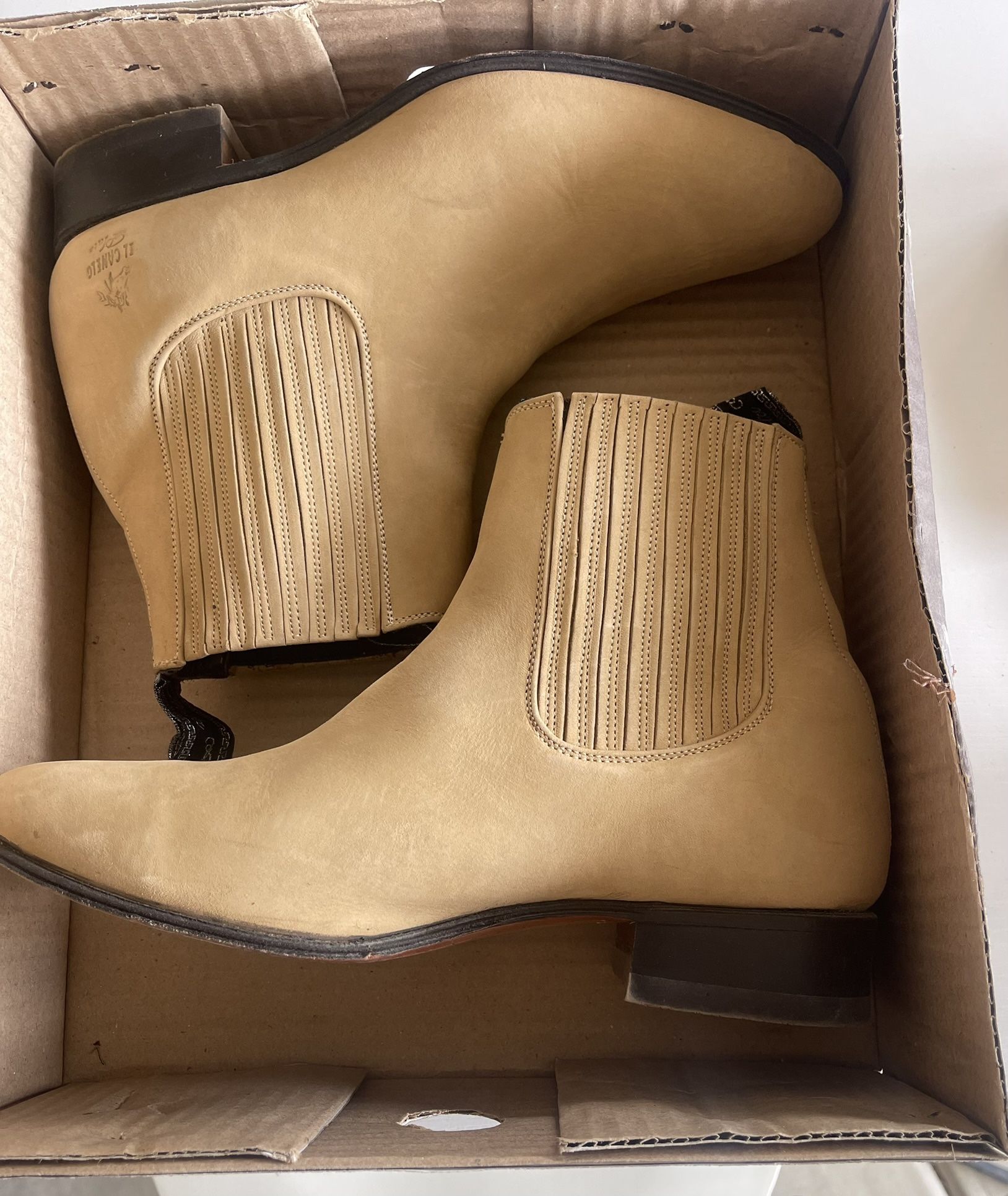 Men's Botin Charro El Canelo Nubuck Leather Ankle Boots Pull On Brown(Topo) 