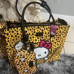 Hello Kitty Cheetah Print Travel Tote Bag 3 PCS