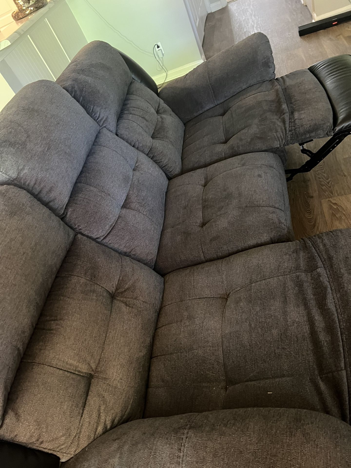 recliner Charcoal grey upholstered 3 seat sofa dual