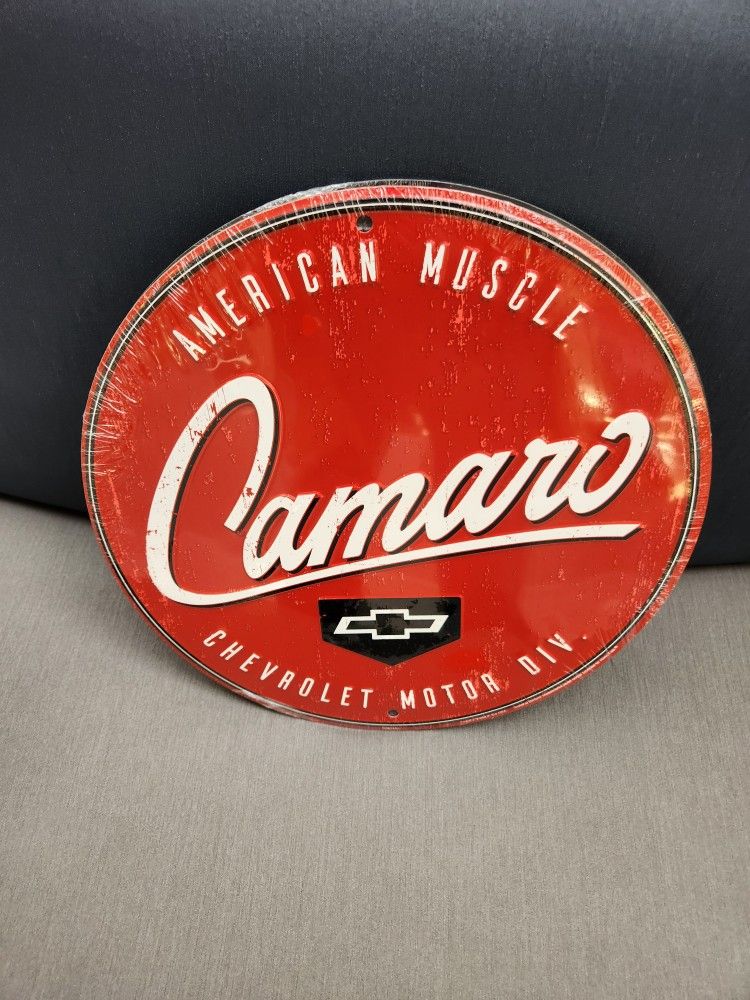 Part Chevy Chevrolet Camaro Muscle Car Logo Embossed Metal Sign 