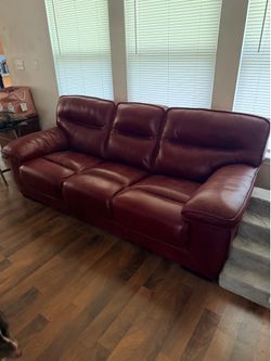 Red Leather 3 Seater Couch