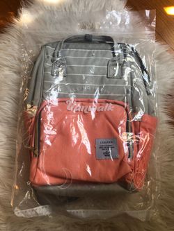 Peach and grey diaper backpack
