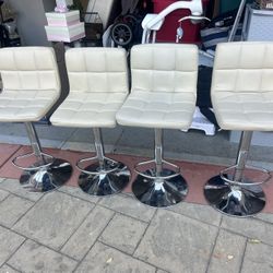 White Height Adjustable Bar Stools