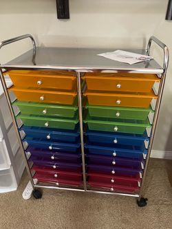Rolling storage cart with multicolored drawers