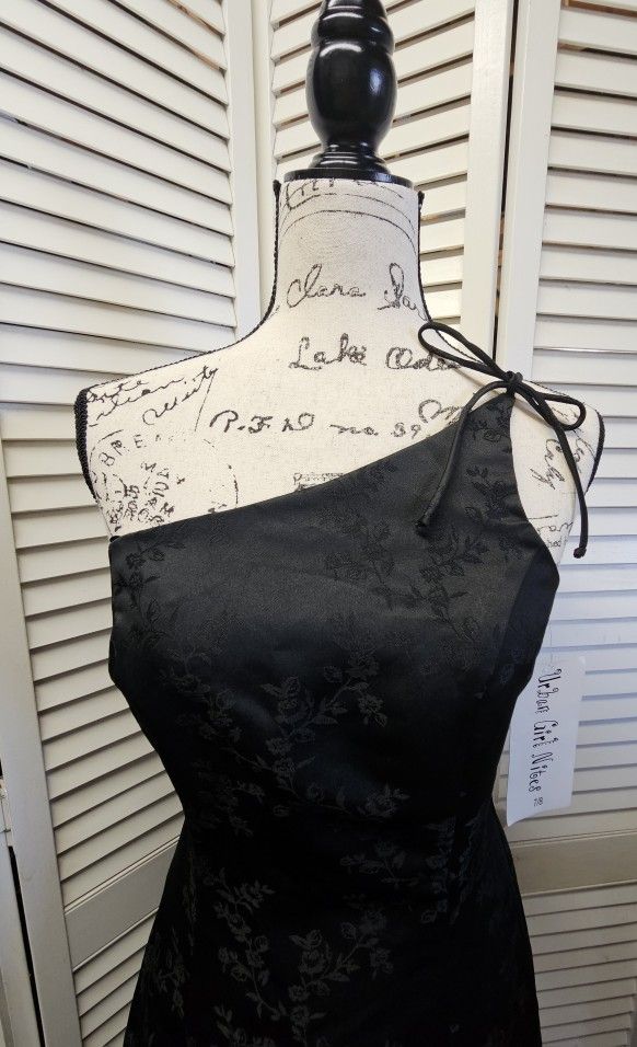 NEW black one shoulder dress with floral pattern with zipper back and tulle under skirt. Gorgeous dress!!