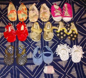 9 pairs of Newborn girl shoes & 1 pair of socks LOT