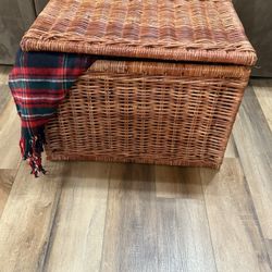 IKEA large wicker storage bin basket 28“ x 20“ x 20 1/4“ tall. This would be great for blankets or toy storage or anything you want to hide 