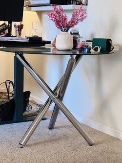 Round Glass Dinning Tables for Living Room, Home Office, Modern & Simple Center Table with Clear Tempered Glass Top