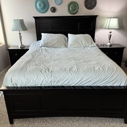 $350obo - Solid Wood Queen Size Bed Frame w/ Mattress & Box spring 