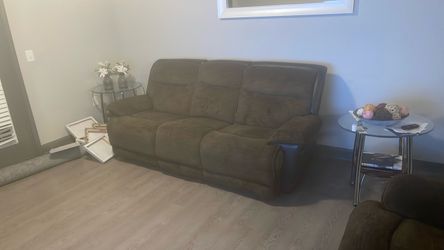 2 Brown Fabric Reclining Loveseat Sofas