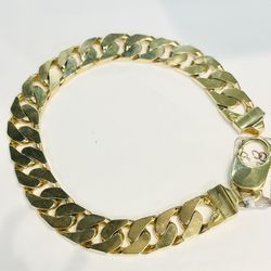 14k Yellow Gold Solid 9’ Cuban Link Flat Men’s Heavy Chunky Bracelet 