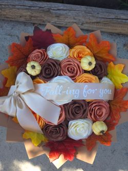 Fall Eternal Rose Bouquet ramo pumpkins leaves decor room home