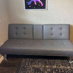 Grey Futon Couch With Middle Cupholders