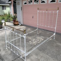 Antique Wrought Iron And Brass Bed 