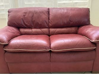 Red Leather Two-Seater Couch