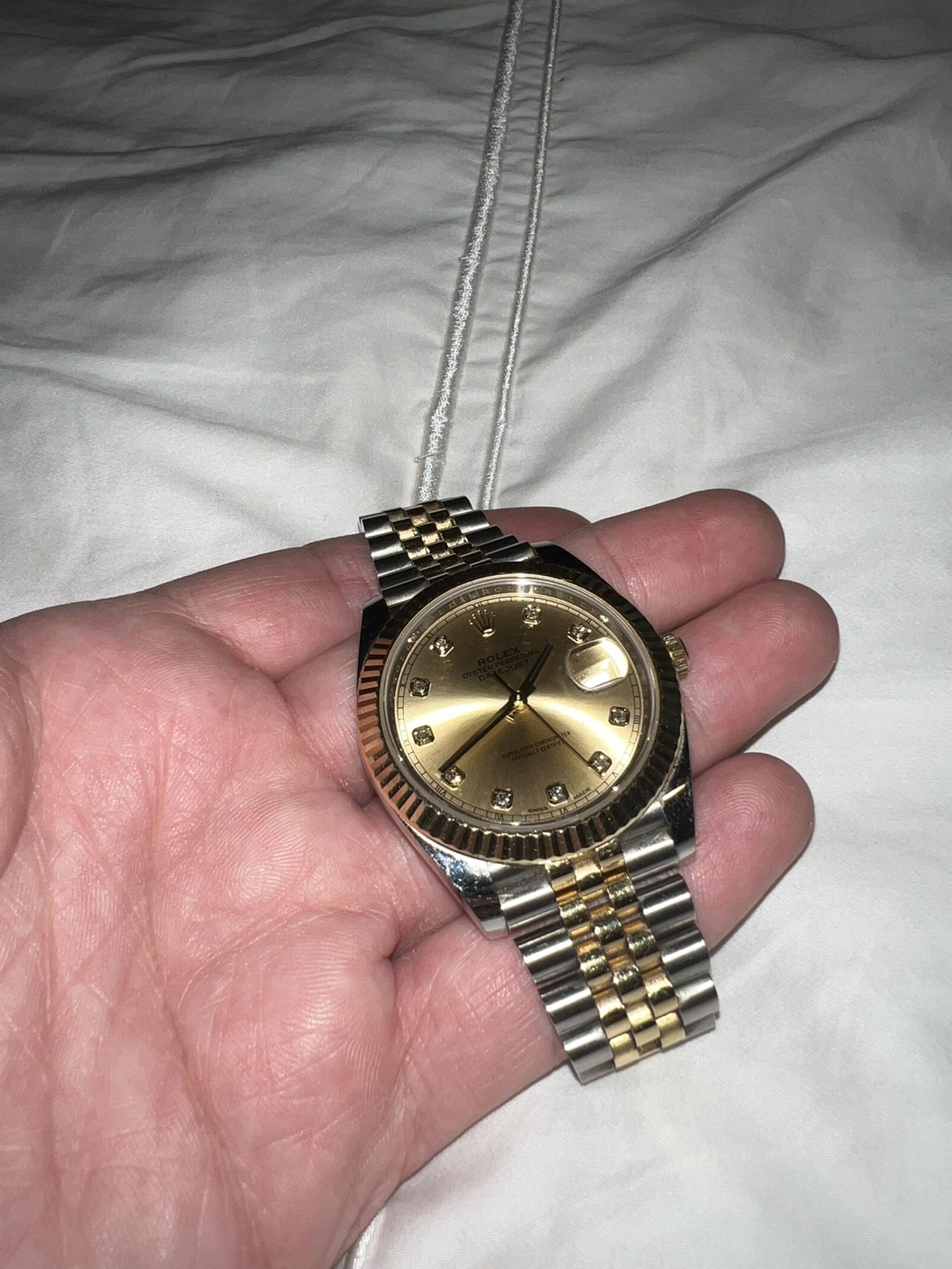 Mens Day Just Rolex With Champagne Diamond Dial  & Accessories