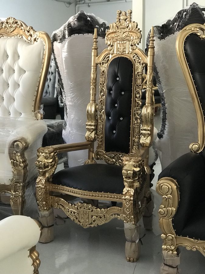 Free nationwide delivery | Gold Black king throne chairs queen princess royal baroque wedding event party photography hotel lounge boutique furniture