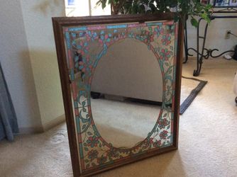 Wood Framed Floral Bordered Mirror