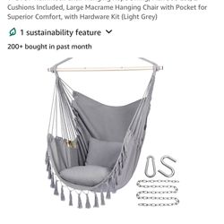 STOP Hammock Chair Hanging Rope Swing, Max 500 Lbs, 2 Cushions Included, Large Macrame Hanging Chair with Pocket for Superior Comfort, with Hardware K