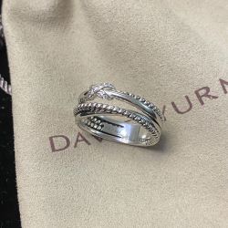 Silver Diamond Crossover Ring Size 7 