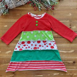 3T-4T MULTICOLOR CHRISTMASY PRINT LONG-SLEEVE DRESS/TUNIC