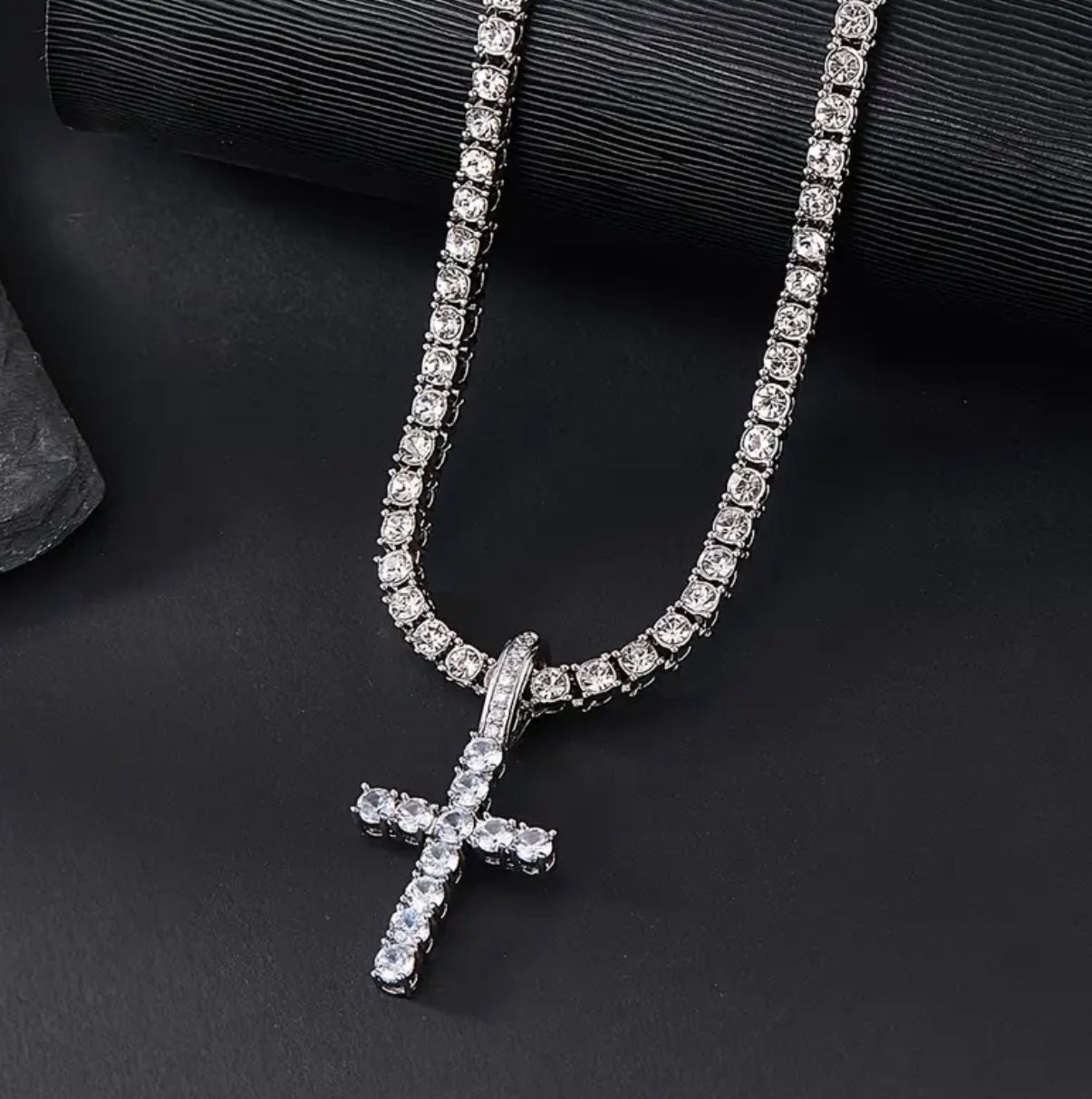 Sliver Tennis Diamond 20in cross pendant necklace suitable for parties