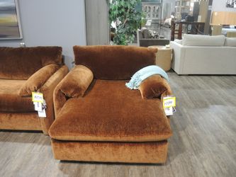Bauhaus Posh Oversized Chenille Chaise Lounge, Cognac/Rust - Floor Sample