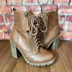 Brown Chunky Heel Boots