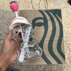 Pink Bearista Starbucks Glass Cup