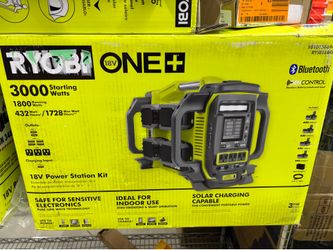NEW IN BOX RYOBI 18V ONE+ 1800-Watt Portable Battery Inverter Power Station/8-Port Charger with (4) 6.0Ah Batteries