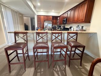 Set of 4 Wood Bar Stools with Cushioned Seats
