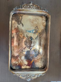 Large Ornate Silver-Plated Serving Tray