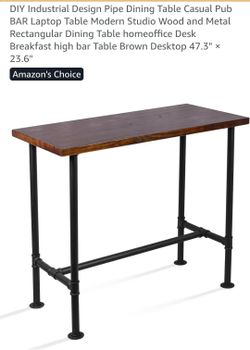 Industrial Design Pipe Dining Table Casual Pub BAR Laptop Table Modern Studio Wood and Metal Rectangular Dining Table homeoffice Desk Breakfast high b