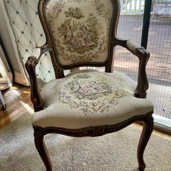 Antique romantic tapestry sitting chair.