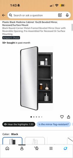 Black Medicine Cabinet 16x28 Beveled Mirror