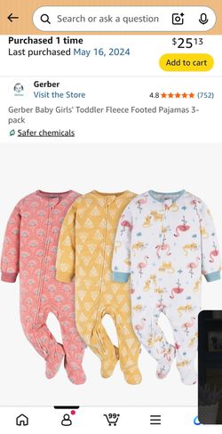 Gerber Baby Girls' Fleece Footed Pajamas 3-Pack