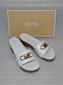 Michael Kors Designer Sandals Slides Clogs. Authentic. New In Box. White Gold. Size 10 women's shoes. Beautiful summer shoes