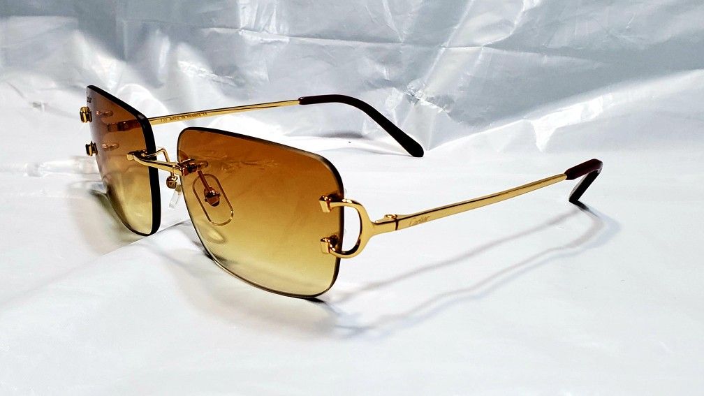 Cartier Brown Gold Wire C Frame Sunglasses 