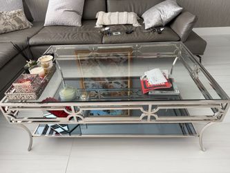 Glass and Chrome Coffee Table with Lower Shelf