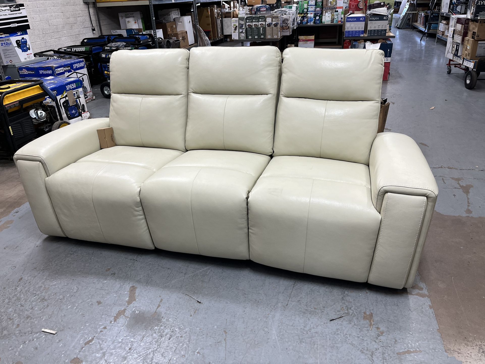 Leathered Powered Reclining Sofa - White