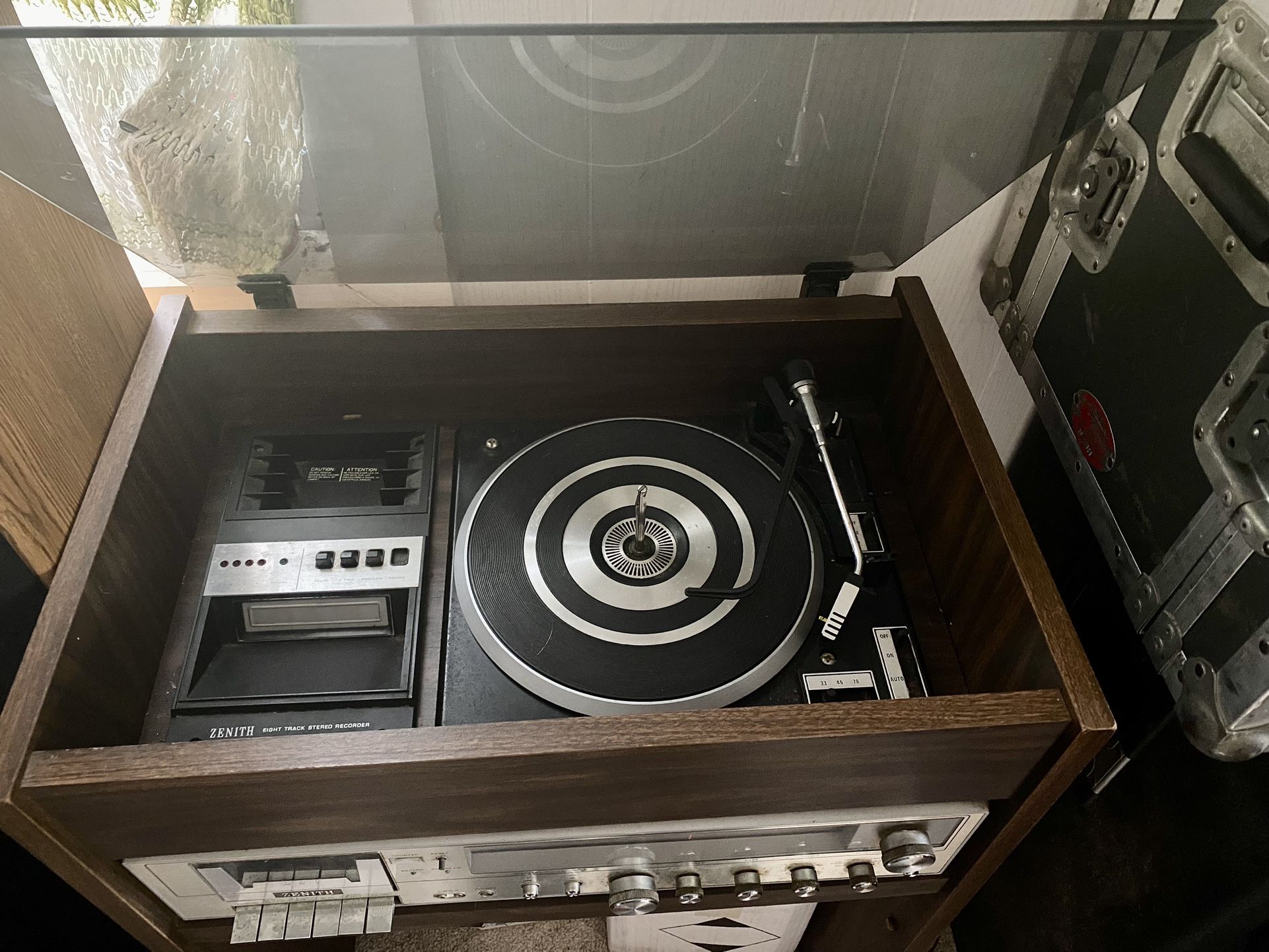 Vintage Zenith Record Player, Eight Track, Tape Deck, Radio