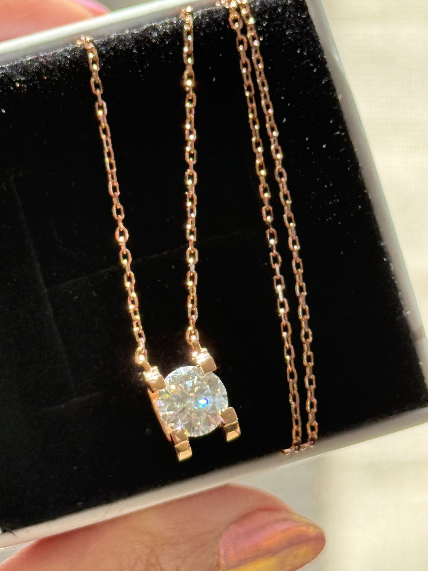 NEW Certified 1ct VVS1 Brilliant Cut Rose Gold tone S925 Moissanite Necklace 