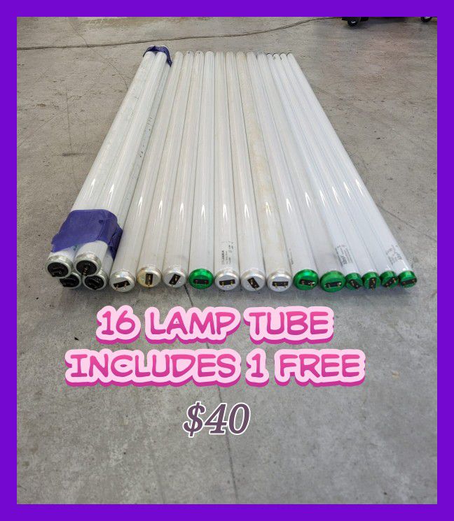 16 Large lamp tubes (In excellent condition) Includes 1 Free (SPECIAL PRICE) 