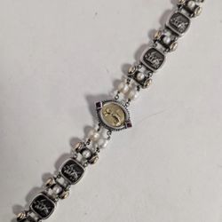 FREE SHIPPING! Flli Menegatti Italy 925 Sterling Silver 18k Tagliamonte Gold Bracelet w/Pearls & Rubies 8”